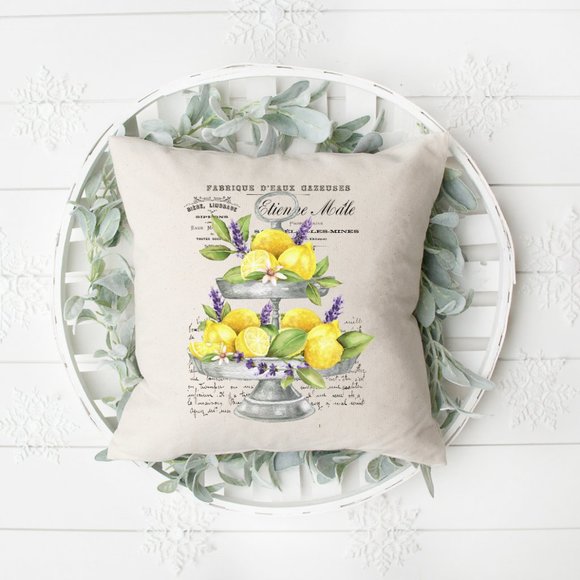 French Country Pillow Cover, Lemons and Lavender - Picture 1 of 3